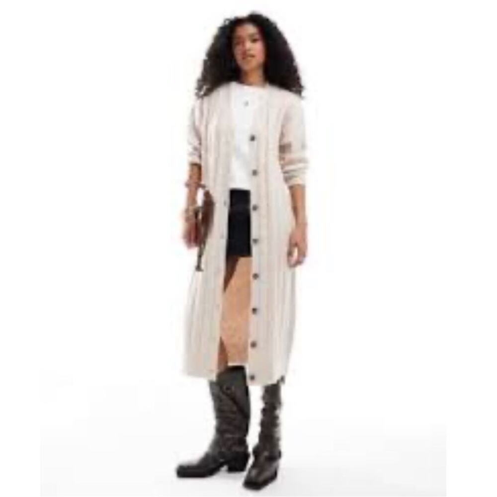 Umgee women size medium maxi duster beige cream cardigan long sleeve button boho